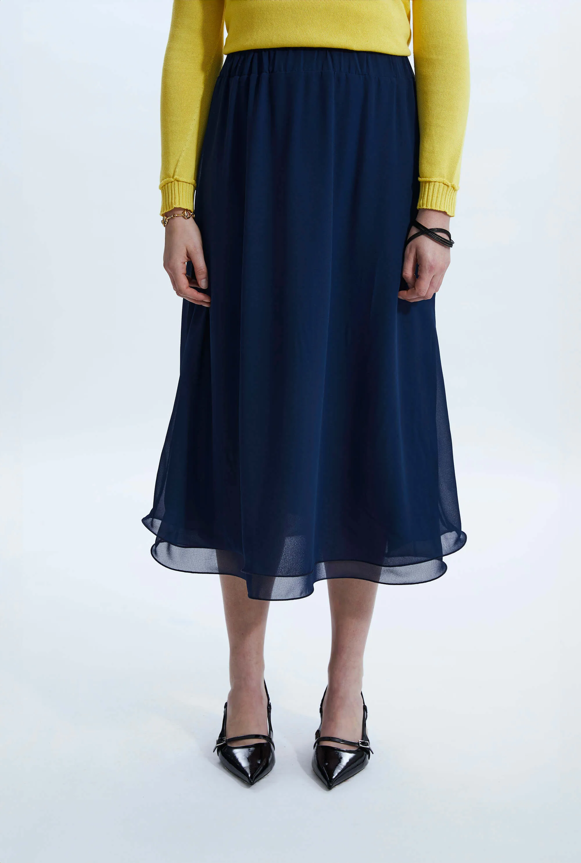 Wave Hem Tiered Skirt Navy