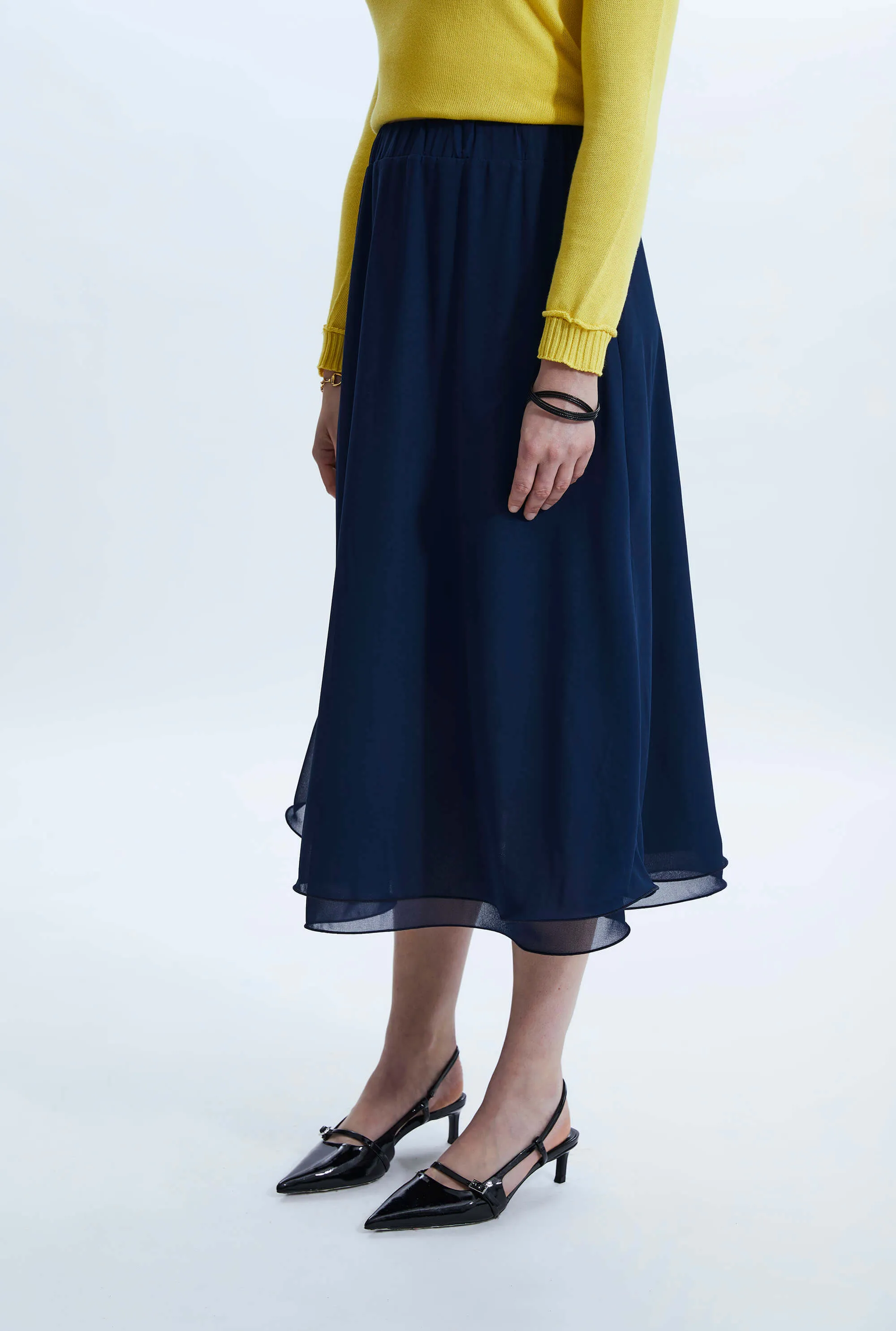 Wave Hem Tiered Skirt Navy