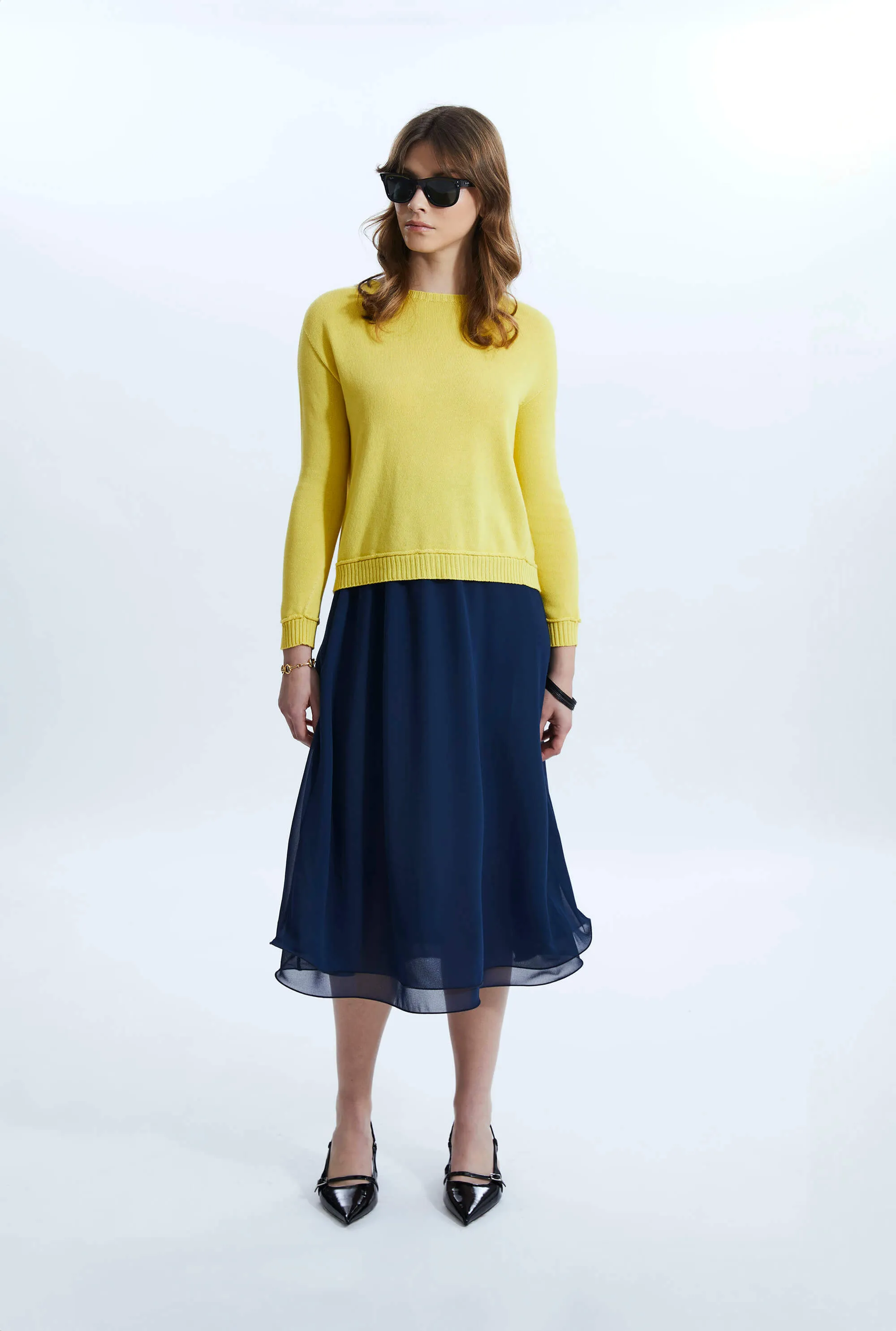 Wave Hem Tiered Skirt Navy