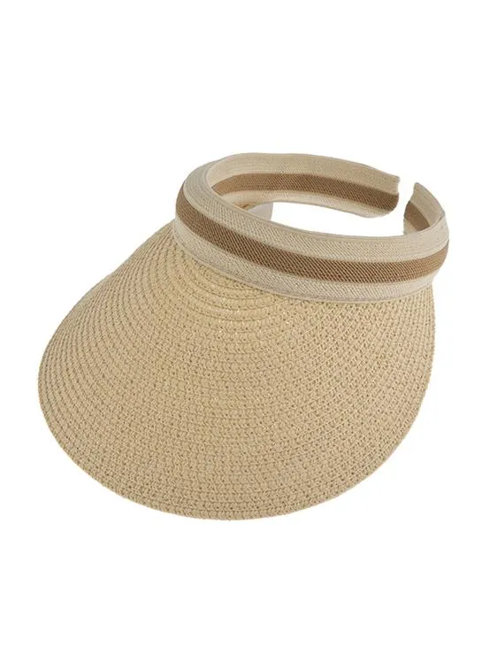 Women's Straw Sun Visor with Ribbon Band